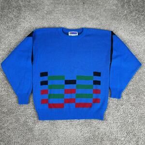 VINTAGE Sweater Graphix Sweater Mens L Grandpa Geometric Acrylic USA Made 80s